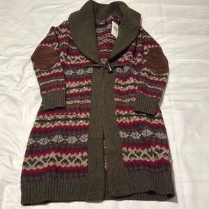 Ralph Laurel double RL Fair Isle Long Cardigan 51% Alpaca 49% wool. Multicolor.